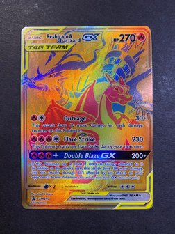 GOLD Reshiram & Charizard GX Full Art // Oversized Pokémon kaart (TAG-TEAM)
