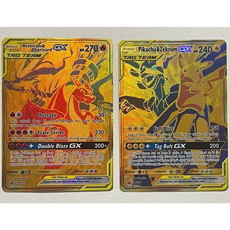 GOLD Pikachu & Zekrom GX Full Art // Oversized Pokémon kaart (TAG-TEAM)