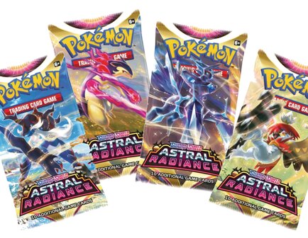 Actie: 4 x Pokémon Astral Radiance booster pack + GRATIS Pokemon Sokken