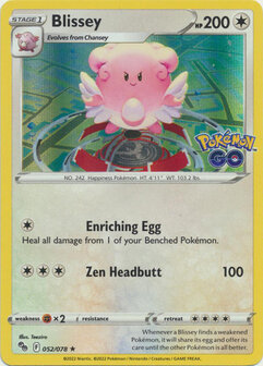 Blissey - 052/078 - Holo Rare // Pok&eacute;mon kaart (Pok&eacute;mon GO)