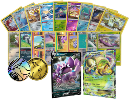 GLIMMENDE Pok&eacute;mon kaarten bundel: 18 Glimmende kaarten + 2 &#039;Ultra Rare&#039; GX of V kaarten + 2 Collectible Coins