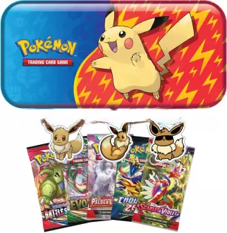 Pokemon Back to School Potloden Tin inclusief Pok&eacute;mon boosterpack en Eevee stickers