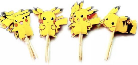 Pikachu Cocktail Prikkers - Verjaardag Decoratie 24 stuks - cupcake topper / traktatie