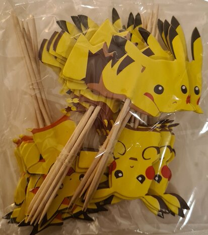 Pikachu Cocktail Prikkers — Verjaardag Decoratie 24 stuks - cupcake topper / traktatie