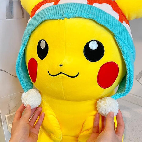 Pikachu knuffel 55CM - Pikachu Plushe met hand gebreide muts