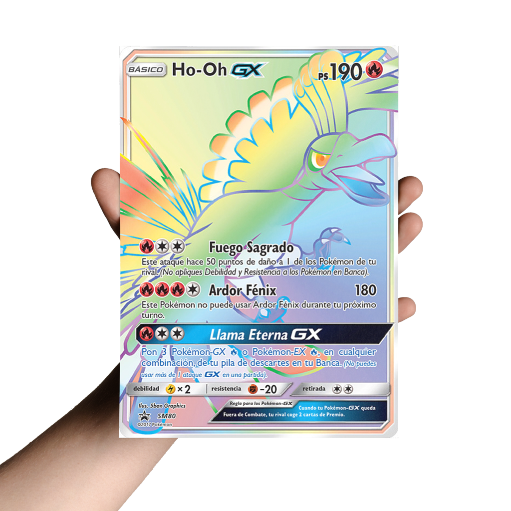 Carta Pokémon Lendário Ho-oh Gx Rainbow Extra Grande