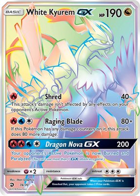 White Kyurem Rainbow GX Hyper Rare Full Art - 74/70 // Pokémon kaart (Dragon Majesty)