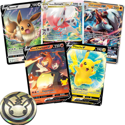 5x 'Ultra Rare' Pokemon kaarten Bundel 'GX, V en VSTAR' inclusief Pokémon munt