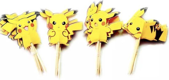 Pokémon Pikachu Cocktail Prikkers - Verjaardag Decoratie 24 stuks - cupcake topper / traktatie